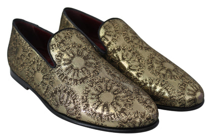 Dolce &amp; Gabbana Gold Jacquard Flats Herren-Loafer-Schuhe