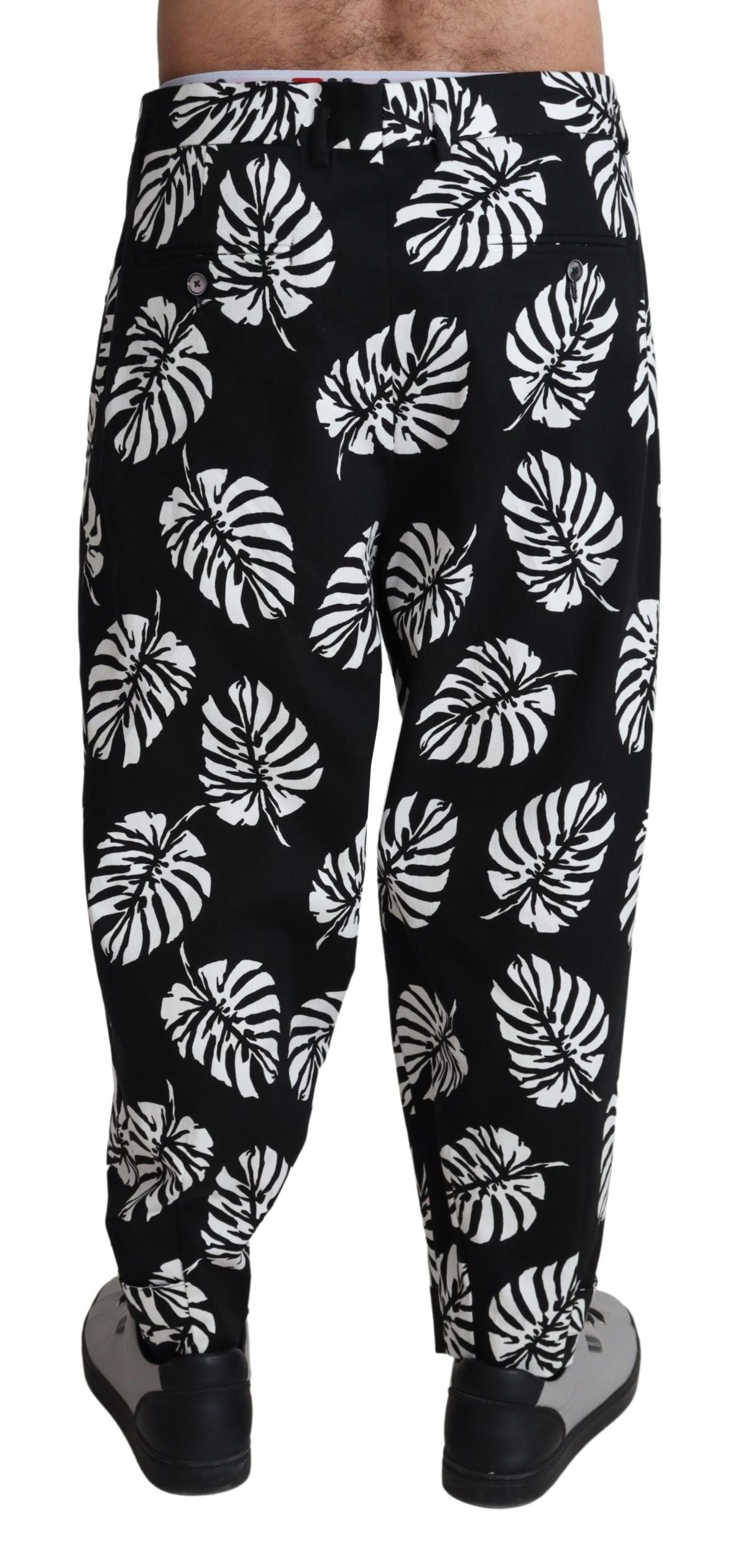 Dolce &amp; Gabbana Black Leaf Cotton Stretch Hose Hose