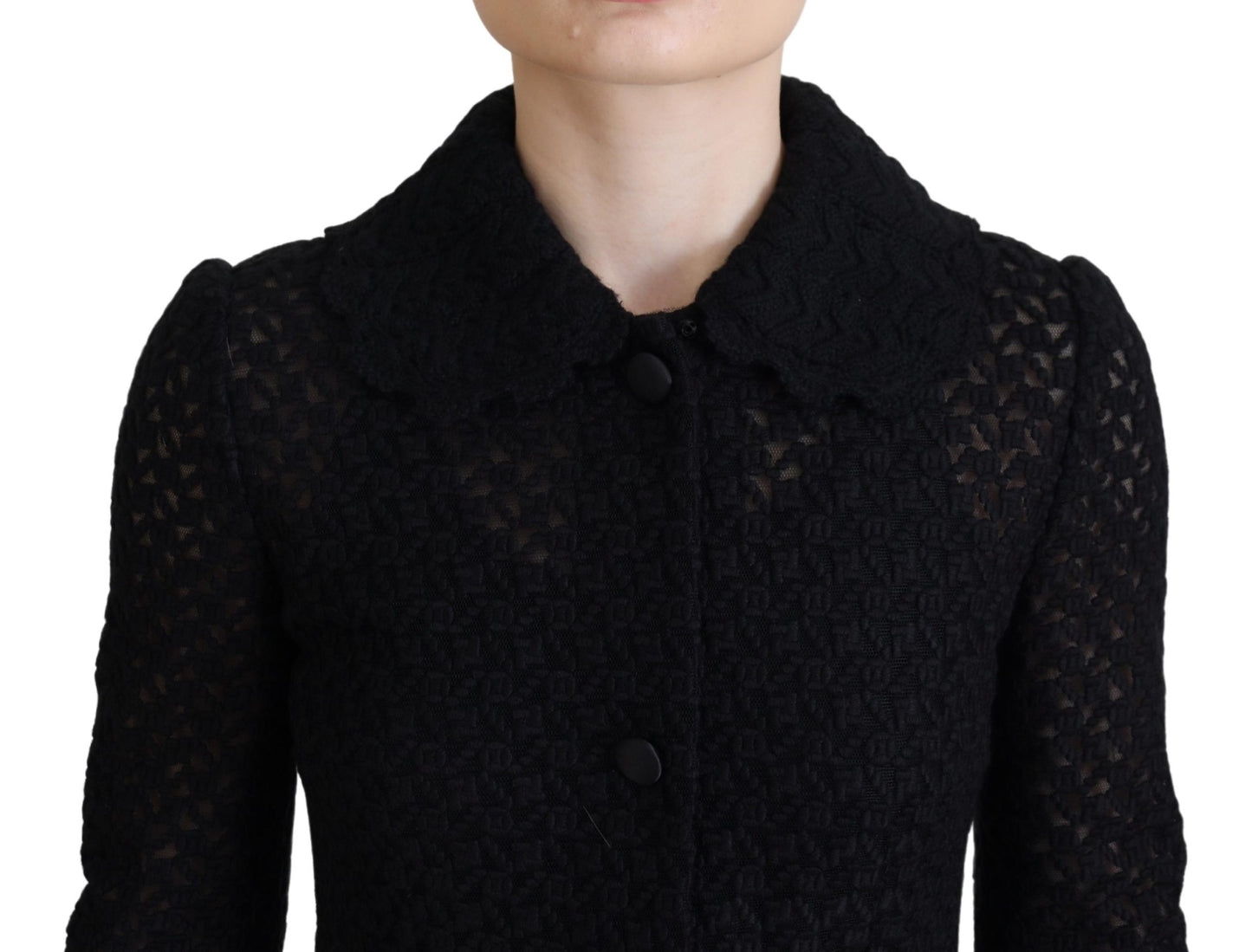 Dolce &amp; Gabbana Schwarze lange Blazer-Baumwolljacke mit Knopfleiste