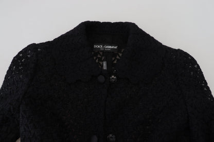 Dolce &amp; Gabbana Schwarze lange Blazer-Baumwolljacke mit Knopfleiste