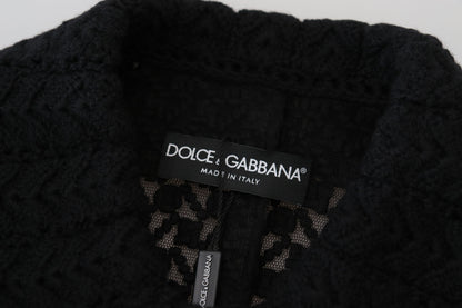 Dolce &amp; Gabbana Schwarze lange Blazer-Baumwolljacke mit Knopfleiste