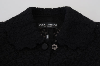 Dolce &amp; Gabbana Schwarze lange Blazer-Baumwolljacke mit Knopfleiste