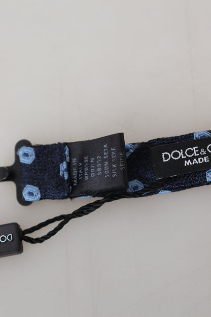 Dolce & Gabbana Elegant Blue Patterned Silk Bow Tie