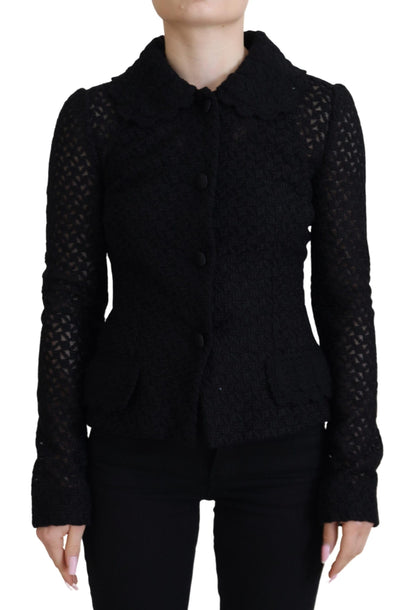 Dolce &amp; Gabbana Schwarze Wollstrickjacke mit Button-Down-Kragen