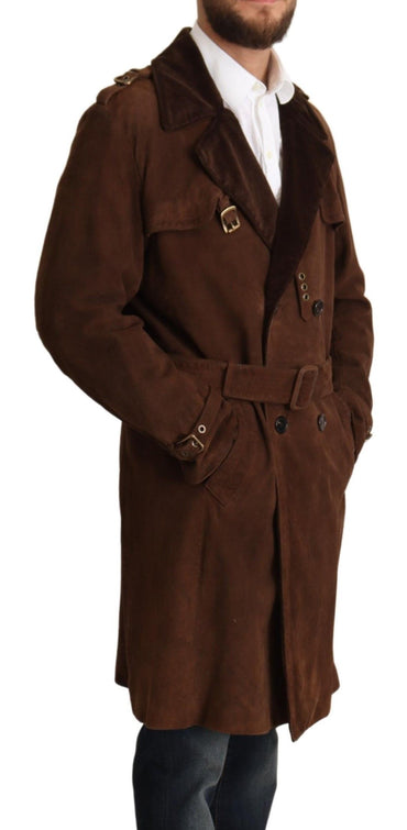 Dolce &amp; Gabbana Brauner langer Trenchcoat aus Leder für Herren