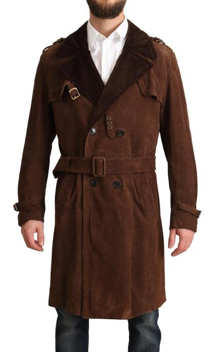 Dolce &amp; Gabbana Brauner langer Trenchcoat aus Leder für Herren