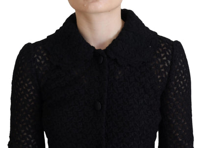 Dolce &amp; Gabbana Schwarze Wollstrickjacke mit Button-Down-Kragen