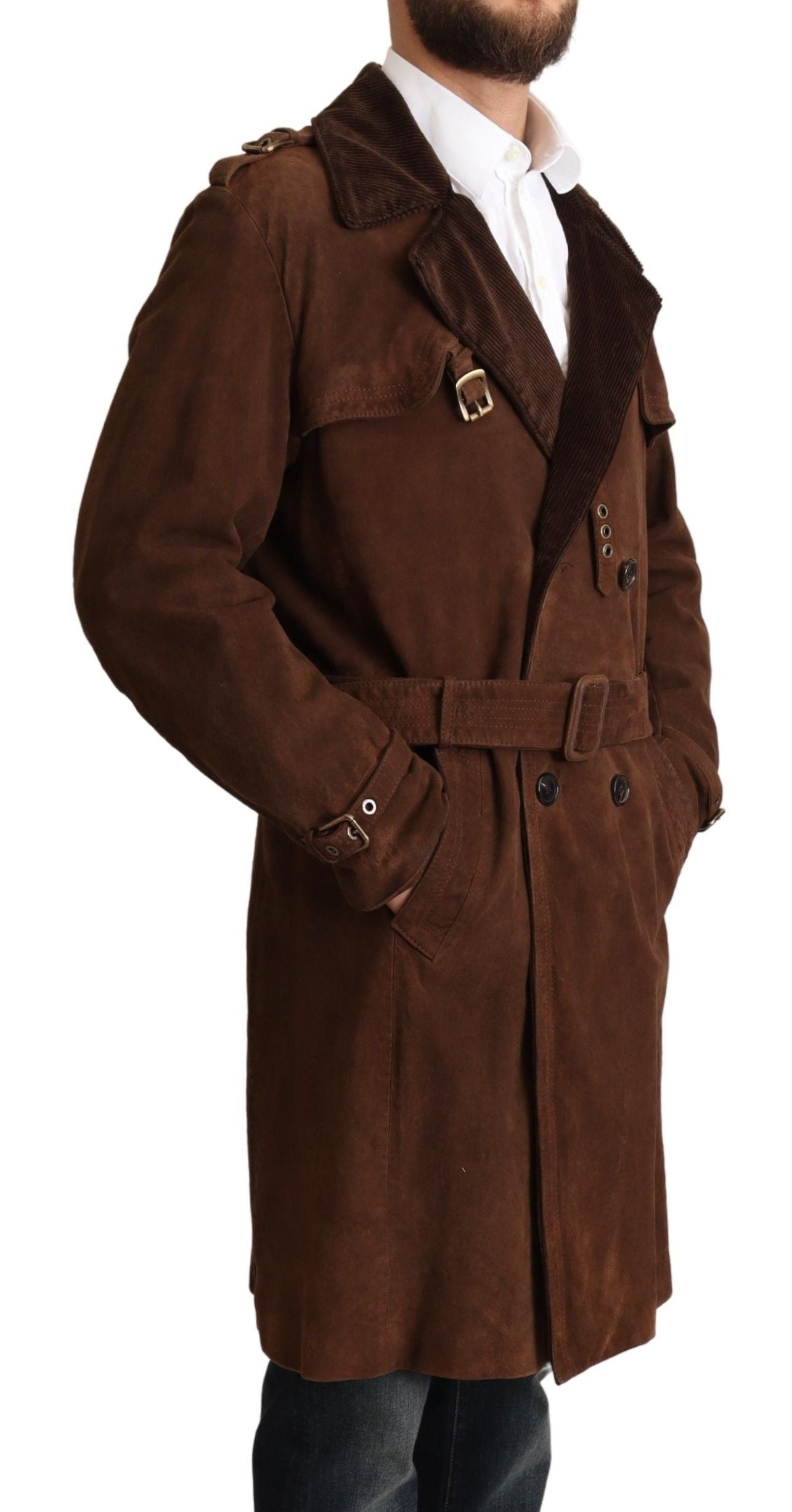 Dolce &amp; Gabbana Brauner langer Trenchcoat aus Leder für Herren