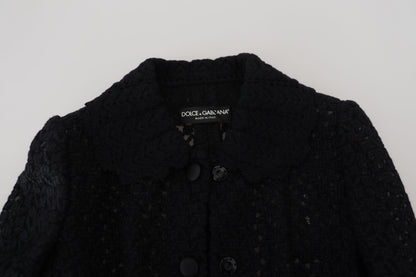 Dolce &amp; Gabbana Schwarze Wollstrickjacke mit Button-Down-Kragen