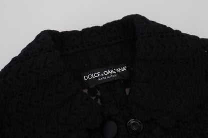 Dolce &amp; Gabbana Schwarze Wollstrickjacke mit Button-Down-Kragen