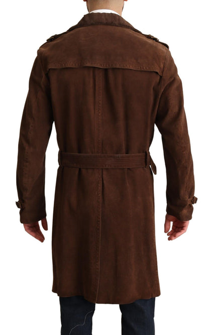 Dolce &amp; Gabbana Brauner langer Trenchcoat aus Leder für Herren