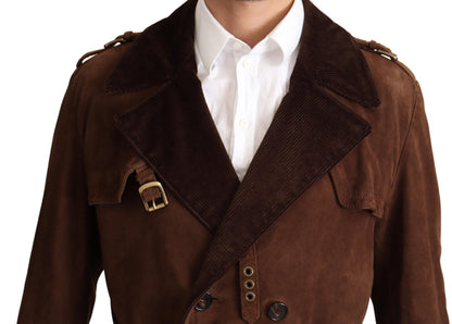 Dolce &amp; Gabbana Brauner langer Trenchcoat aus Leder für Herren