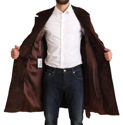 Dolce &amp; Gabbana Brauner langer Trenchcoat aus Leder für Herren