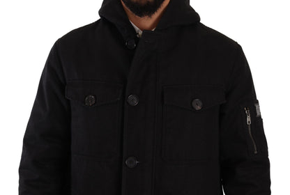 Dolce &amp; Gabbana Schwarzer Jeans-Parka-Mantel mit Kapuze, Winterjacke