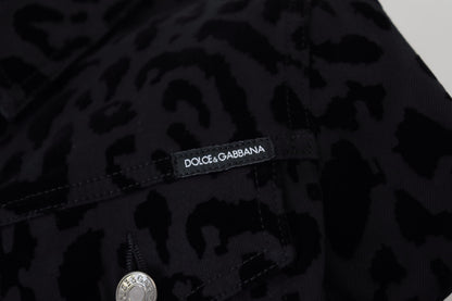 Dolce &amp; Gabbana – Schwarze, langärmlige Denim-Baumwolljacke mit Leopardenmuster