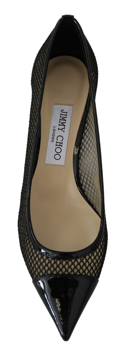 Jimmy Choo Amika 50 Pumps aus schwarzem Mesh und Leder