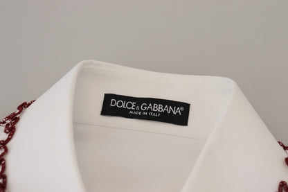 Dolce &amp; Gabbana Weißes Spitzenoberteil mit langen Ärmeln und Rüschenkragen