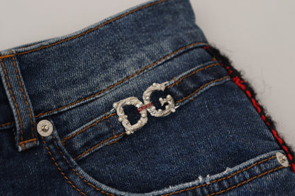 Dolce &amp; Gabbana – Blaue Skinny-Denim-Jeans mit kariertem Rücken