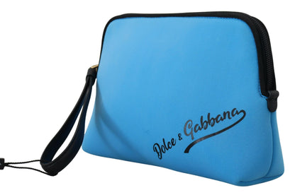 Dolce &amp; Gabbana Blue Logo Print Handtasche Kulturbeutel mit Leopardenmuster