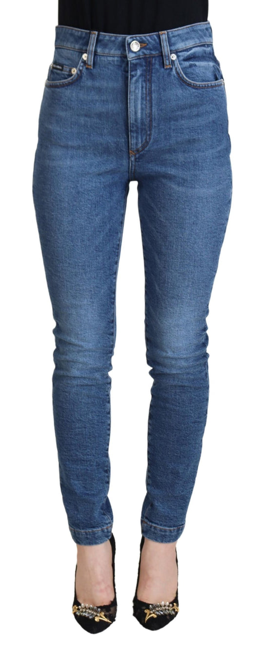 Dolce &amp; Gabbana – Blaue Skinny-Denim-Jeans aus Baumwolle mit hoher Taille