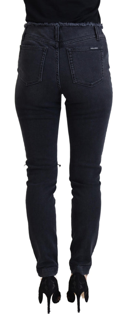 Dolce &amp; Gabbana – Schwarze Skinny-Denim-Jeans aus Baumwolle mit hoher Taille