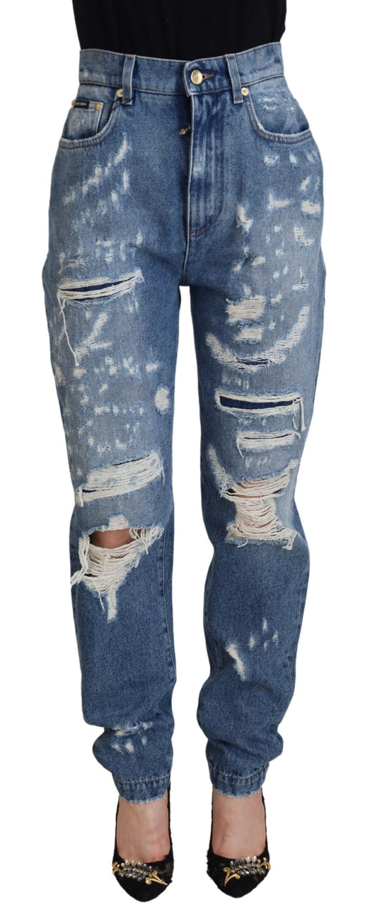 Dolce &amp; Gabbana Blue Washed Cotton Fattered Denim Jeans