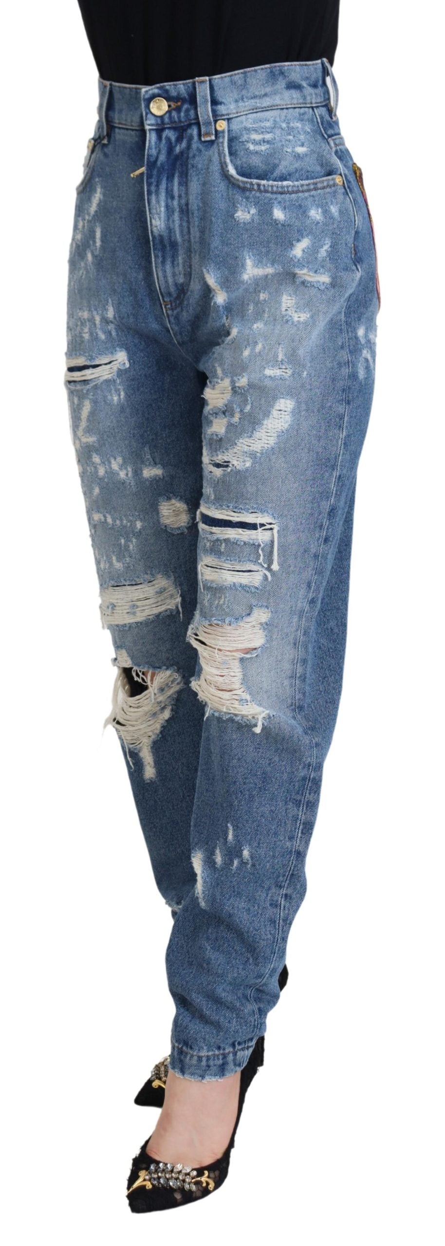 Dolce &amp; Gabbana Blue Washed Cotton Fattered Denim Jeans