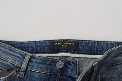 Dolce &amp; Gabbana Blue Washed Cotton Fattered Denim Jeans