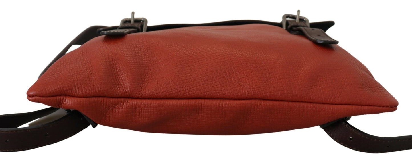 Dolce &amp; Gabbana Herren-Rucksacktasche aus orangefarbenem Leder mit Logoplakette