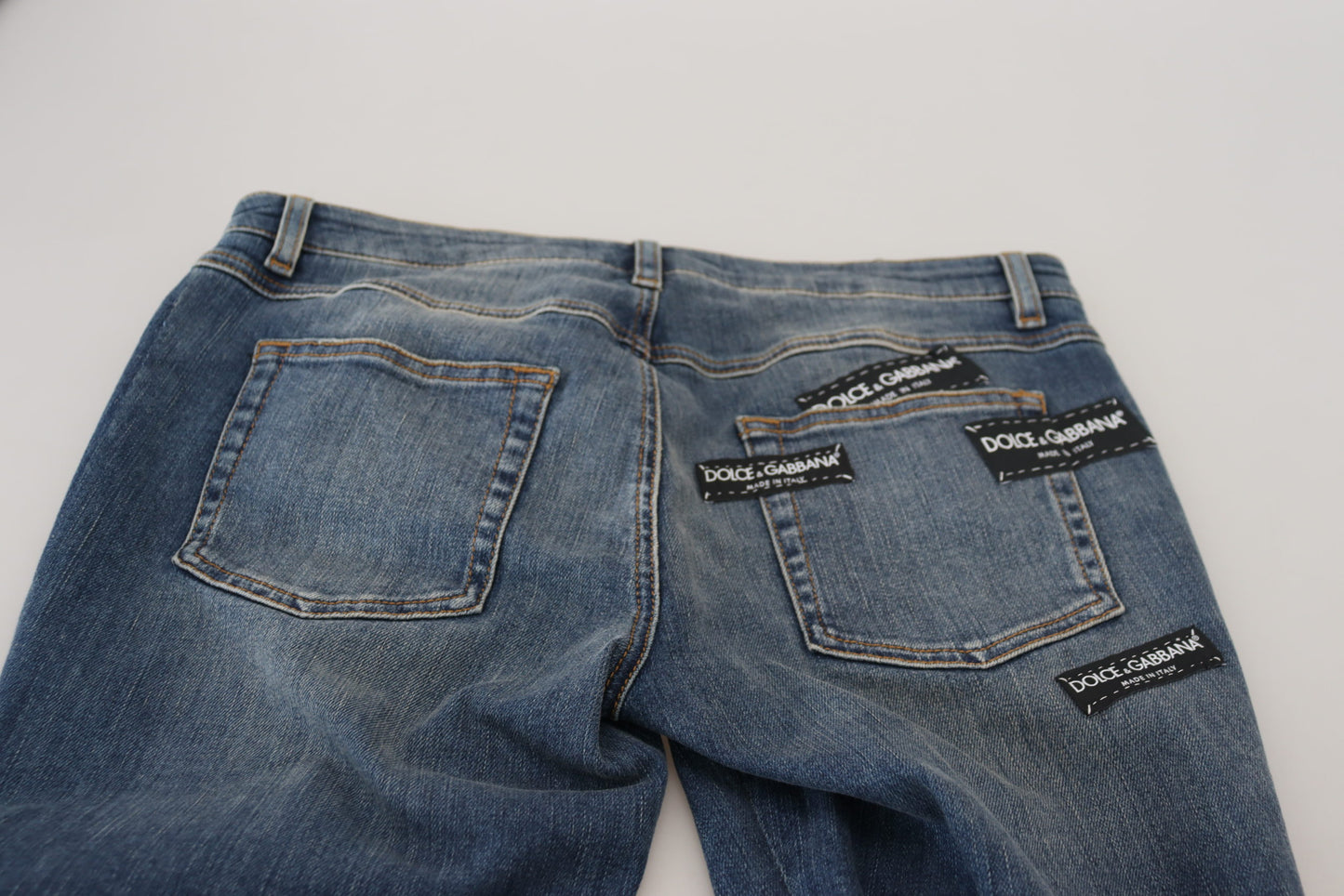 Dolce &amp; Gabbana Blue Washed Cotton Fattered Denim Jeans