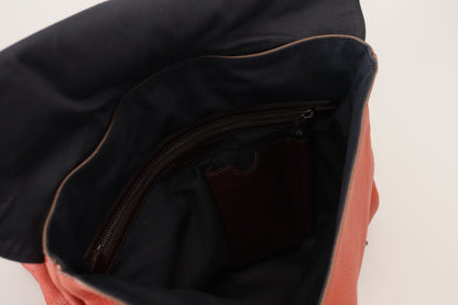 Dolce &amp; Gabbana Herren-Rucksacktasche aus orangefarbenem Leder mit Logoplakette