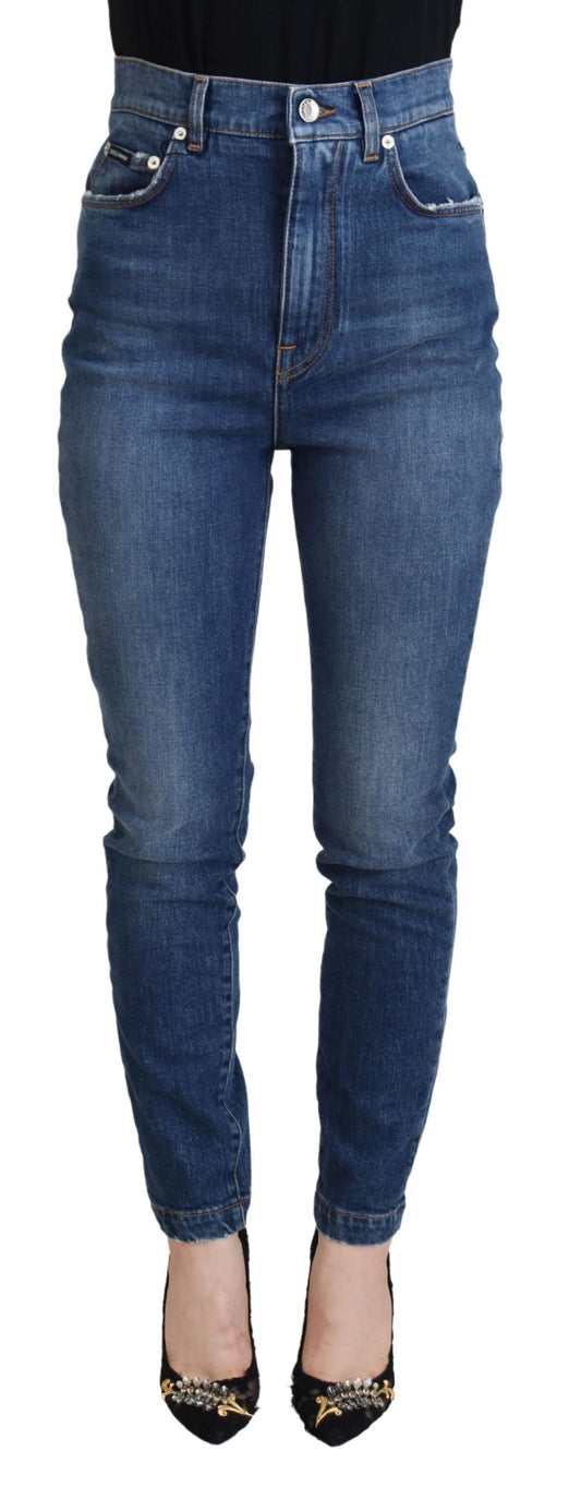 Dolce &amp; Gabbana Blaue Skinny-Denim-Jeans aus Baumwolle mit hoher Taille