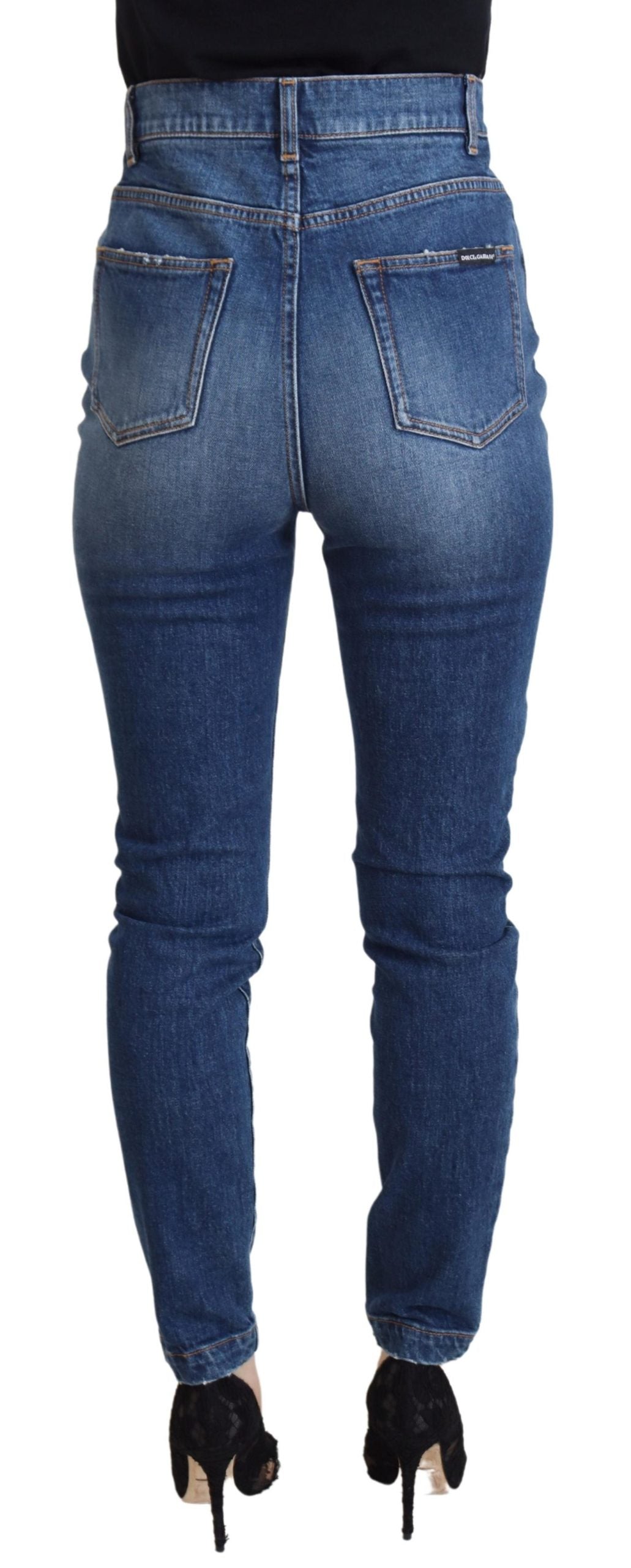 Dolce &amp; Gabbana Blaue Skinny-Denim-Jeans aus Baumwolle mit hoher Taille