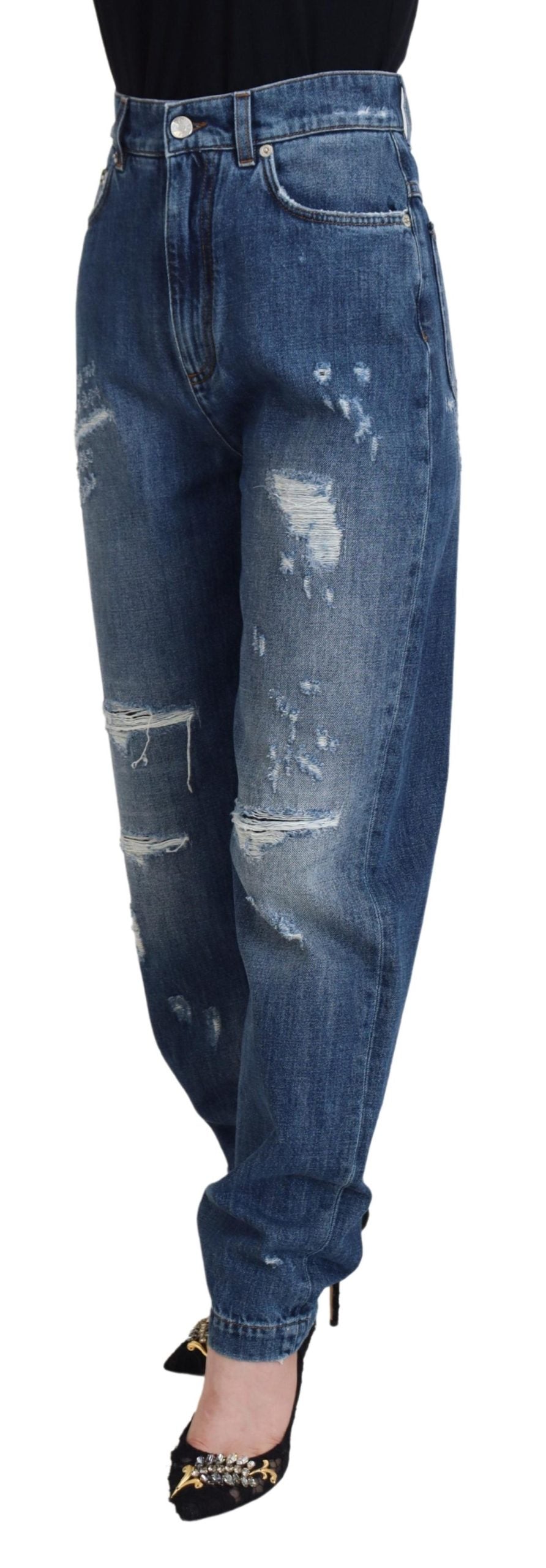 Dolce &amp; Gabbana Blue Washed Cotton Fattered Denim Jeans