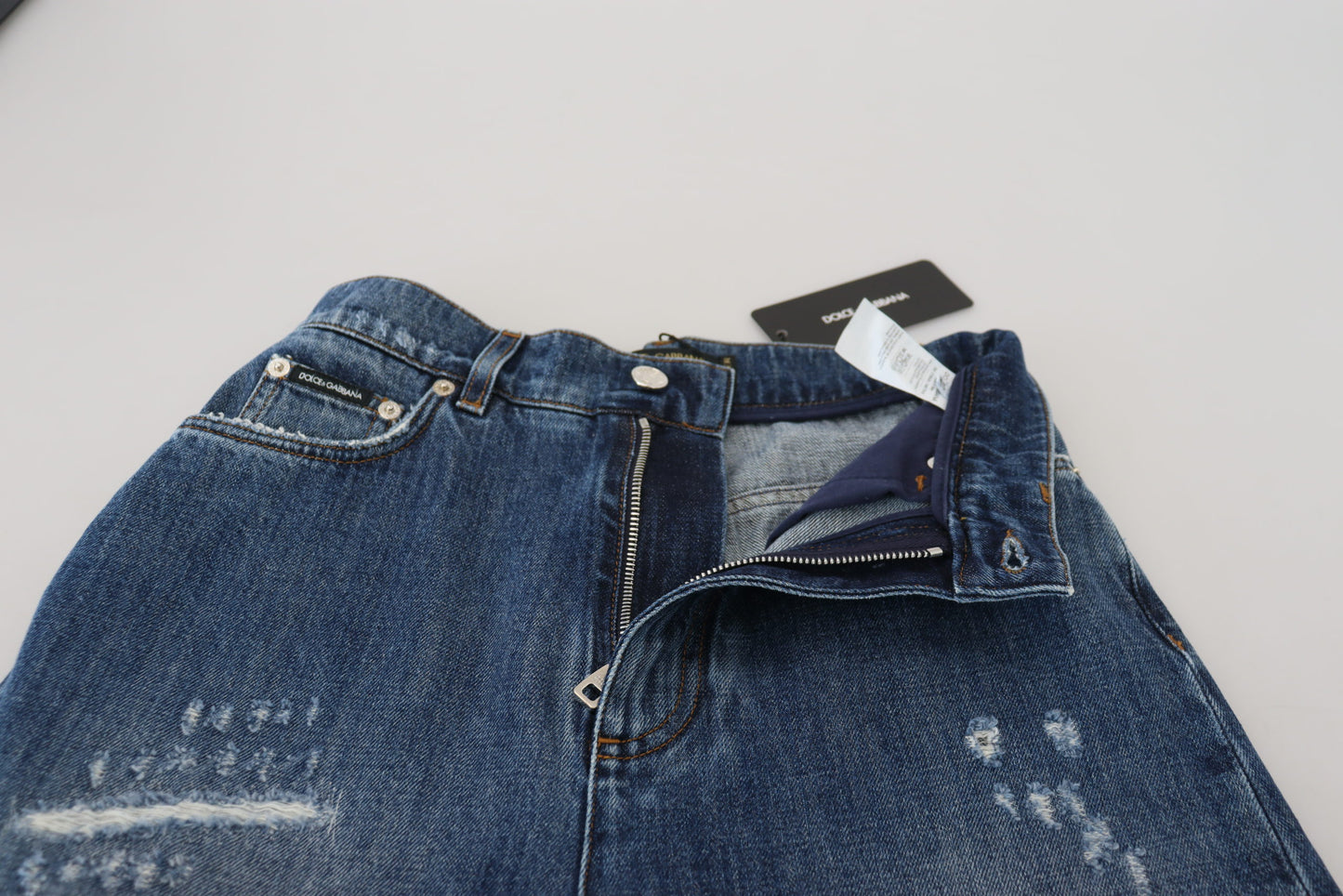 Dolce &amp; Gabbana Blue Washed Cotton Fattered Denim Jeans