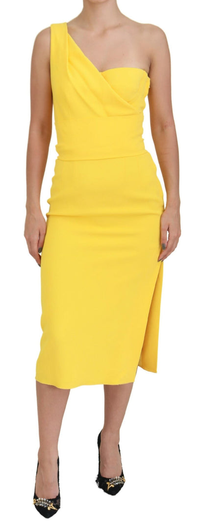 Dolce & Gabbana Elegant Yellow One-Shoulder Midi Dress