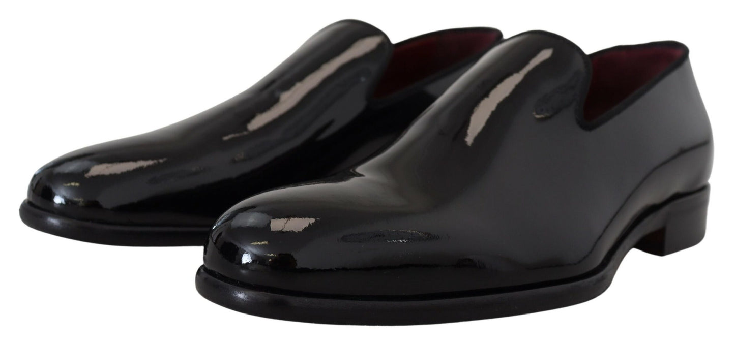 Dolce &amp; Gabbana Schwarze Slipper-Slipper-Schuhe aus Lackleder