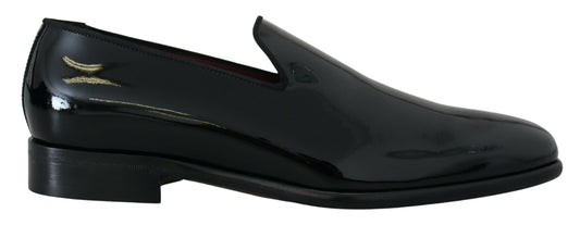 Dolce &amp; Gabbana Schwarze Slipper-Slipper-Schuhe aus Lackleder