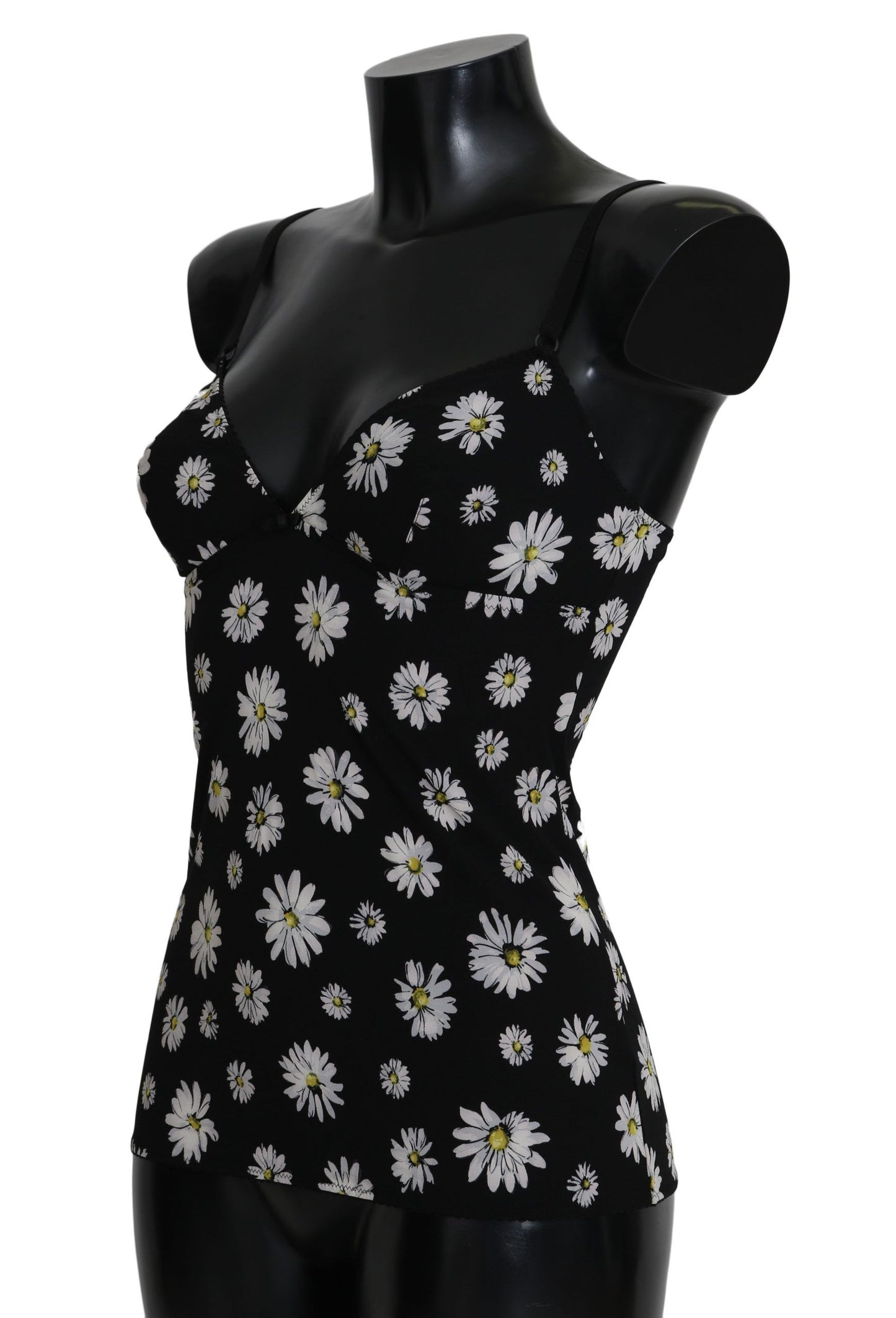 Dolce & Gabbana Elegant Black Daisy Floral Lace Chemise Dress