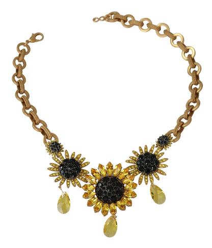 Dolce &amp; Gabbana Gold Messing Kette Kristall Sunlower Anhänger Halskette