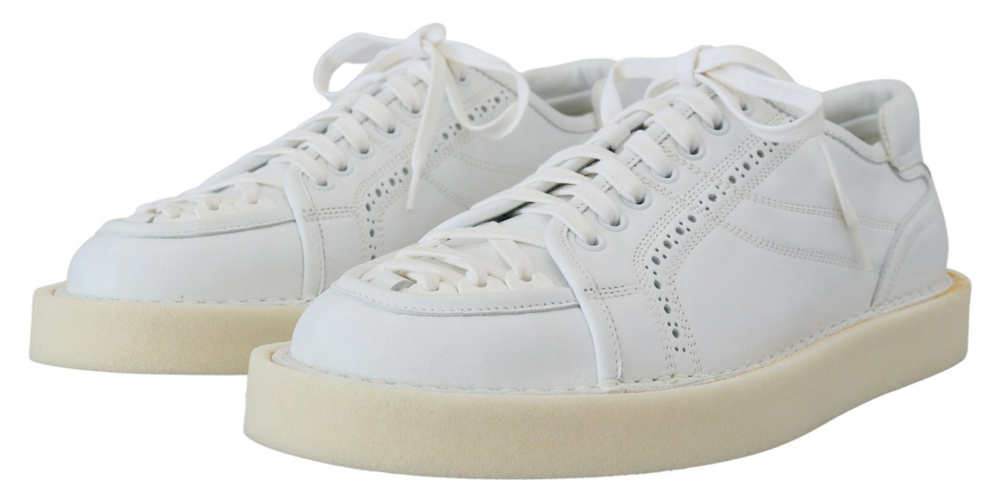 Dolce &amp; Gabbana Weiße Low-Top-Oxford-Sneakers aus Leder, Freizeitschuhe