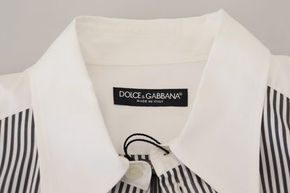 Dolce &amp; Gabbana Schwarz-weiß gestreiftes, bedrucktes, lässiges Baumwollhemd