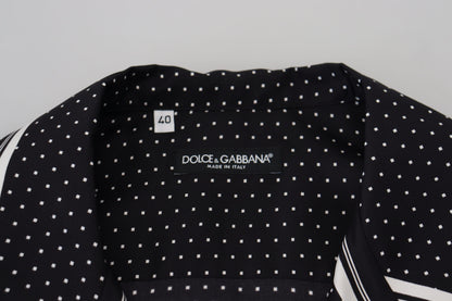 Dolce &amp; Gabbana Schwarz-weiß gepunktetes Herren-Pyjama-Seidenoberteil