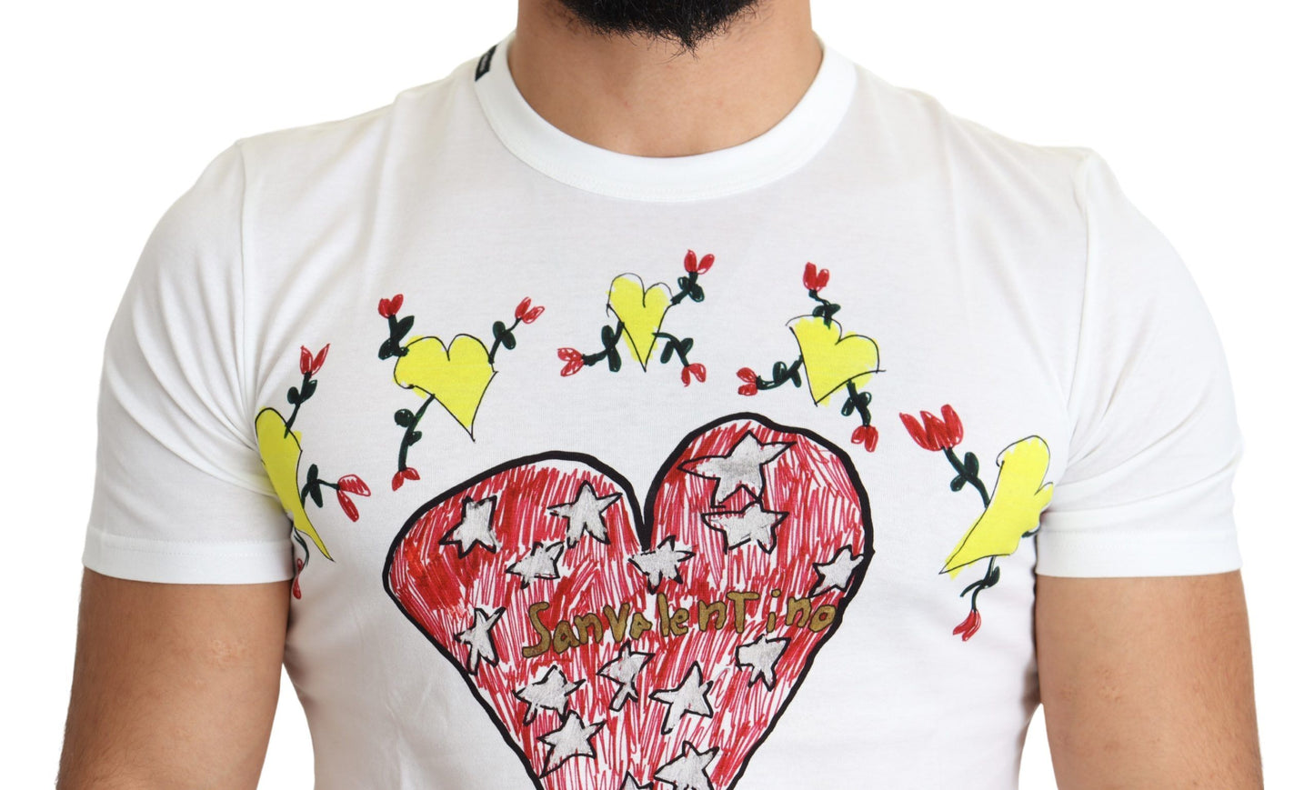 Dolce &amp; Gabbana Weißes Herren-T-Shirt aus Baumwolle mit Saint-Valentine-Print