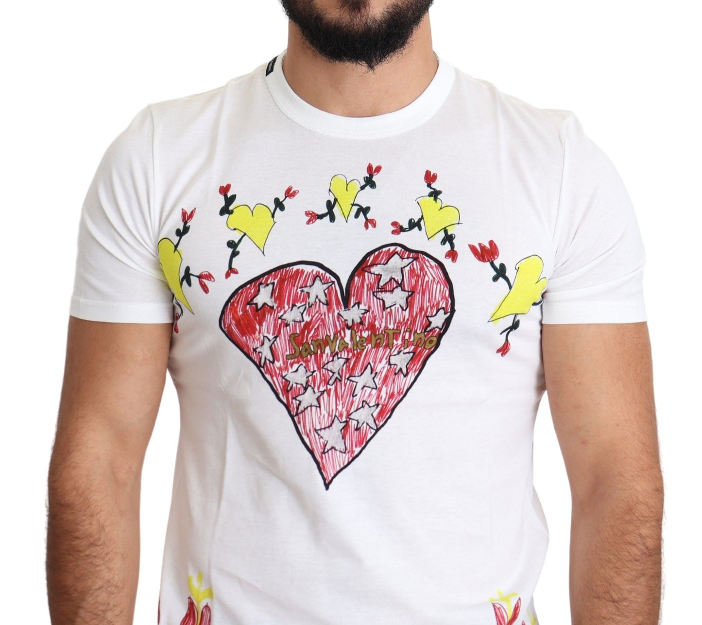 Dolce &amp; Gabbana Weißes Herren-T-Shirt aus Baumwolle mit Saint-Valentine-Print