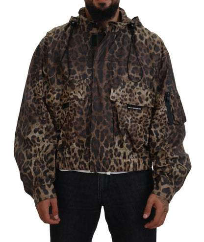 Dolce &amp; Gabbana Braune Herren-Kapuzenjacke mit Leopardenmuster