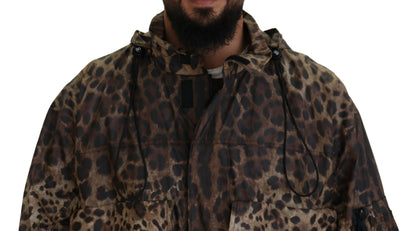 Dolce &amp; Gabbana Braune Herren-Kapuzenjacke mit Leopardenmuster