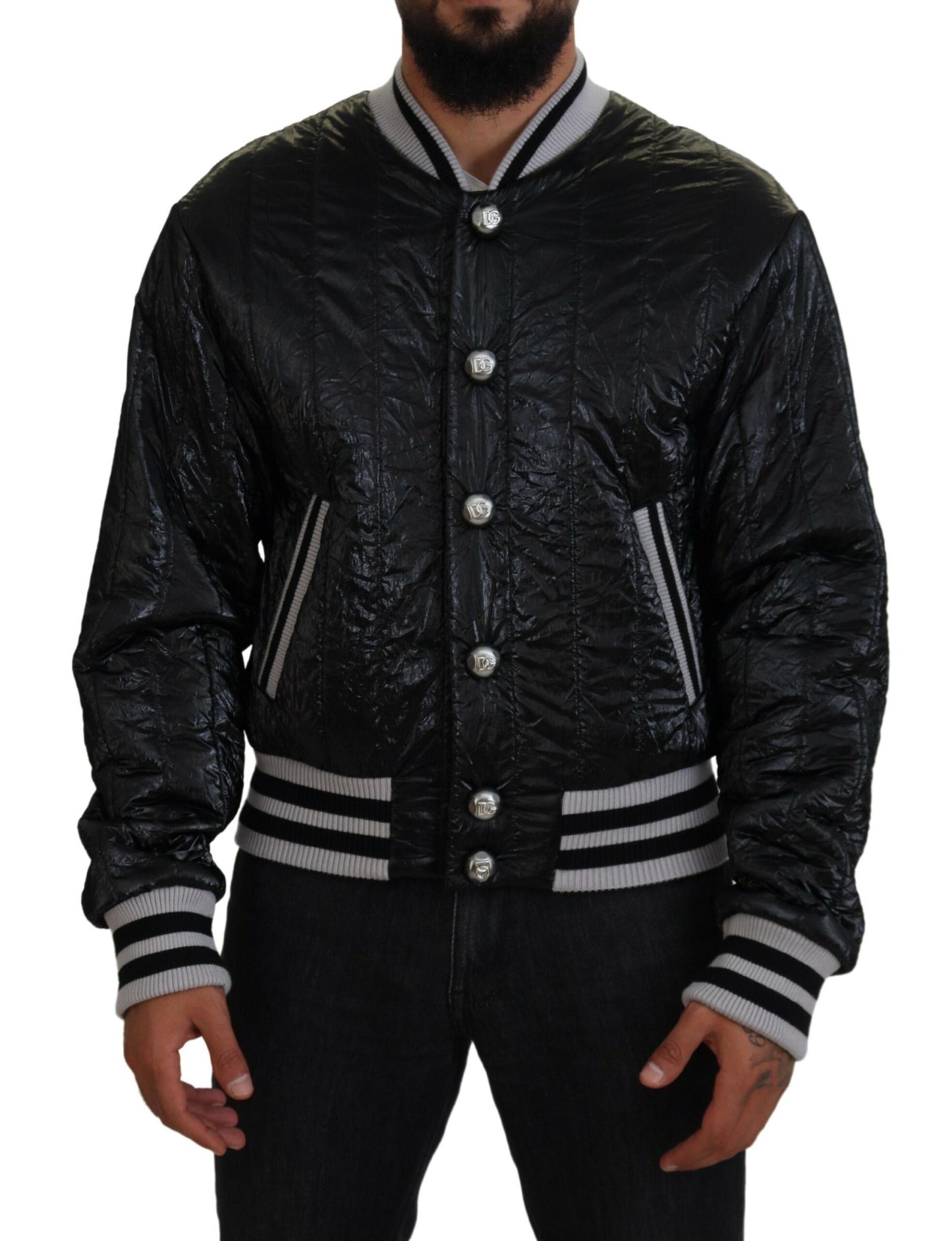 Dolce &amp; Gabbana Schwarze DG-Logo-Print-Futter-Bomberjacke