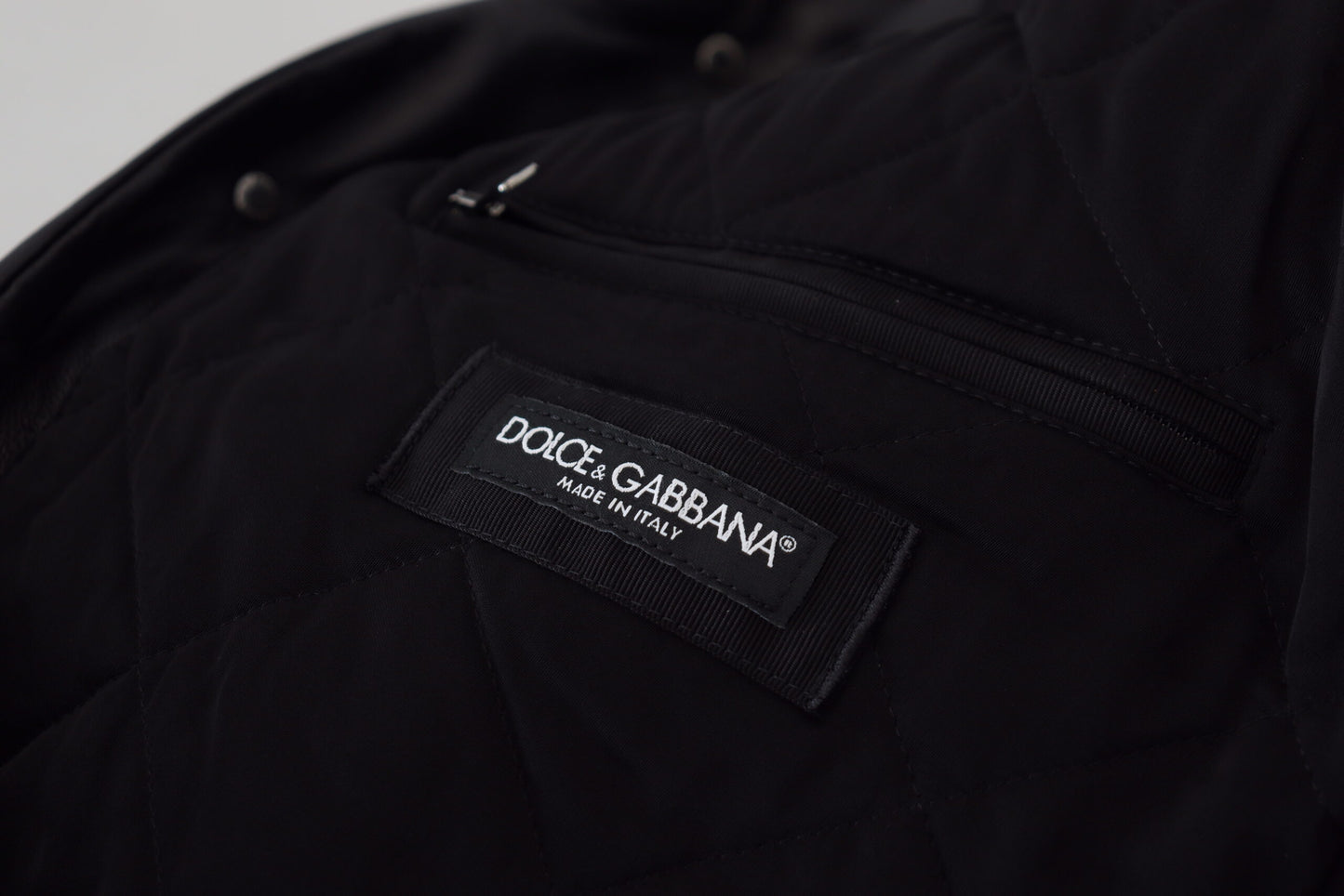 Dolce &amp; Gabbana Herrenmanteljacke aus schwarzem Lammleder mit Kragen