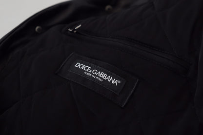 Dolce &amp; Gabbana Herrenmanteljacke aus schwarzem Lammleder mit Kragen